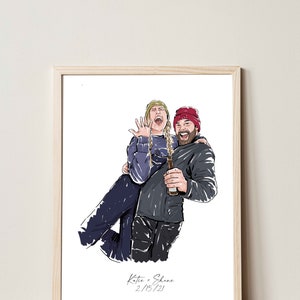 Ilustración de retrato personalizado, regalo de boda, retrato de pareja, dibujo de una foto, regalo de mejor amigo, dibujo lineal, comisión de arte personalizada imagen 2