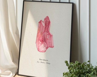 Rose Quartz crystal Printable Wall Art, Crystal Digital Art Print, Gems Mineral Poster, Boho Decor, Gem art