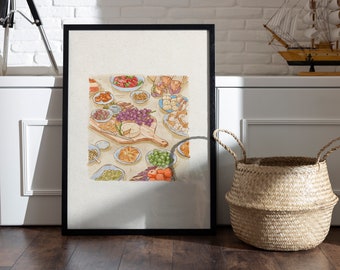 Impresiones de arte de pared de mesa de cena, decoración de cocina, decoración de pared de comedor, arte de cocina, arte de pared imprimible de alimentos