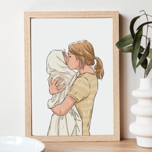 Personalized Mother and Child Illustration: Custom Digital Art (JPEG File)