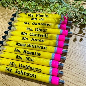Handmade Glitter Resin Pen Yellow Pencil , Composition Pen