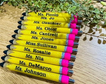 Handmade Glitter Resin Pen Yellow Pencil , Composition Pen