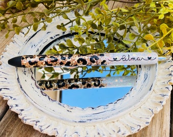 Leopard glitter pen resin gold and white,personalized resin pen, custom gel pen