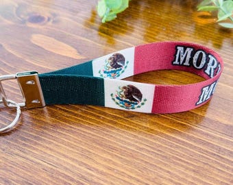 Custom Wristlet Keychain Mexican, USA ,Texas or other Flag Personalized Name