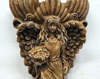 Angel Pocket, 7.5 in. (19 cm), 3D Wall Decor, Flower Holder, Holy Water Font, Devotional, Religious Ornament, Sculpture, AvtechStoneGallery