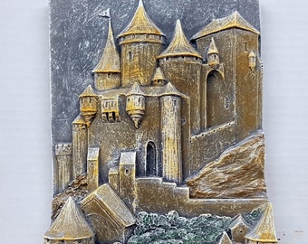 Camelot Castle, Castle Plaque, 10 in. (25 cm), Medieval Castle, Medieval Stone Sculpture, Castle Wall Plaque, avtechstonegallery casting