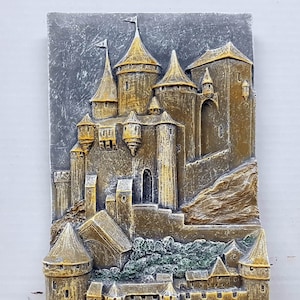 Camelot Castle, Castle Plaque, 10 in. (25 cm), Medieval Castle, Medieval Stone Sculpture, Castle Wall Plaque, avtechstonegallery casting
