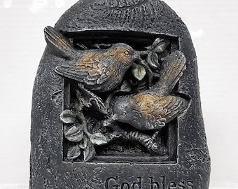 Garden Stone,  9 in. (23 cm), "God Bless Our Home" Stone, Concrete Greeting, Front Porch Welcome Stone, AvtechStoneGallery