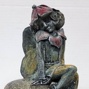 Fairy on Mushroom, 8.5 in (20 cm),  Fairies, Garden Fairy, Fairy-like Entity, Stone Sculpture, Garden Art, AvtechStoneGallery