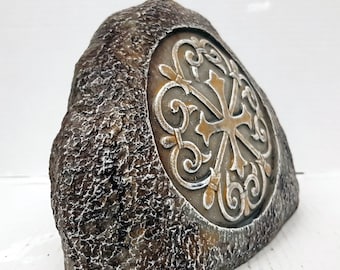 Medieval Celtic Rock, Concrete Stone, Celtic Stone, 10in., Celtic Art, Celtic Door Stop, Garden Stone, Welcome Rock, Avtechstonegallery