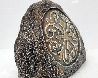 Medieval Celtic Rock, Concrete Stone, Celtic Stone, 10in., Celtic Art, Celtic Door Stop, Garden Stone, Welcome Rock, Avtechstonegallery