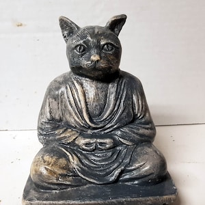 Cat Buddha, Buddha Cat, 5 in. (13 cm), Meditation Buddha, Meditation Cat, Cat Art, Cat Sculpture, Cat in Meditation, AvtechStoneGallery.