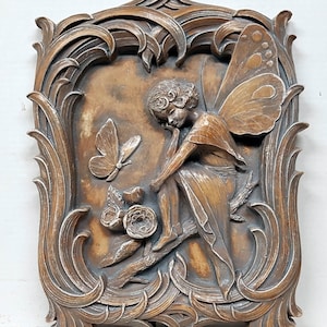 Fairy Plaque, Framed Fairy Plaques, Stone Sculpture, Wall plaque, Fairies and Mushrooms, Avtechstonegallery