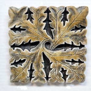 Eikenbladtegel, 14 cm, woondecoratietegel, bladplaquette, kunst aan de muur, tuinblad, terrasmuurblad, Avtechstonegallery