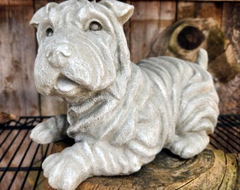 Concrete Shar Pei, 12 inch., Concrete Dog, Shar Pei Dog Memorial, Garden Dog, Garden Critters,  Shar Pei Statue, Shar Pei Gift, Dog Marker