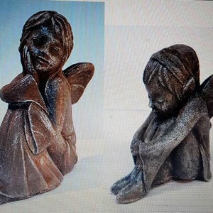 Fairy Sprites Set of 2, Girl Sprite, 4.5 in., and Little Sprite  3.2 in., Fairy-like Entity, Stone Sculpture, Garden Art, AvtechStoneGallery