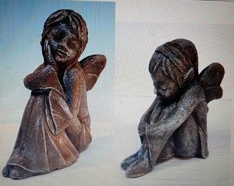 Fairy Sprites Set of 2, Girl Sprite, 4.5 in., and Little Sprite  3.2 in., Fairy-like Entity, Stone Sculpture, Garden Art, AvtechStoneGallery