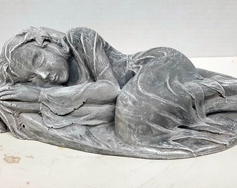 Fairy on Leaf, 11.5 in. (29 cm), Concrete Fairy, Mythical Fairy, Celtic Fairies, AvtechStoneGallery