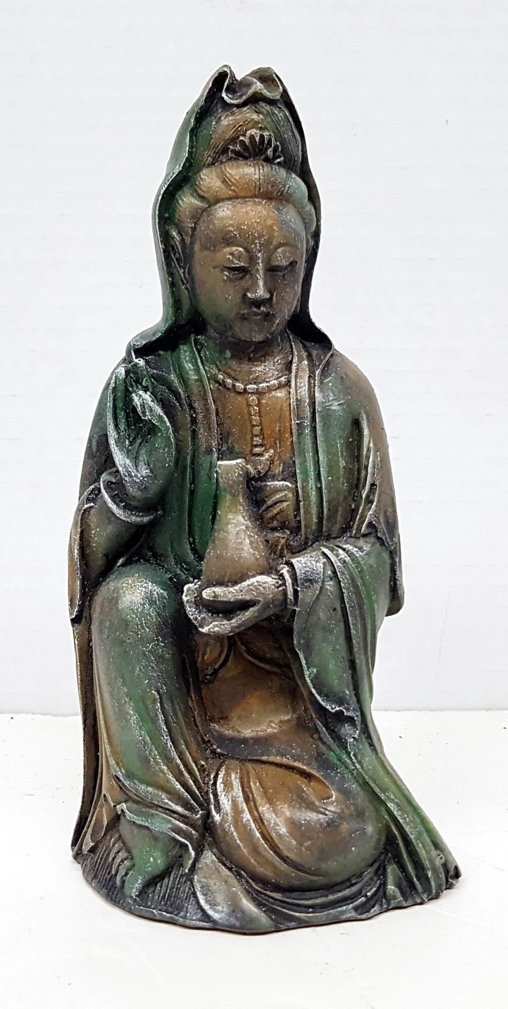 Chinese Feng Shui Sculptuur Mini Quan Yin Beeldje Staande Op Lotus Guan