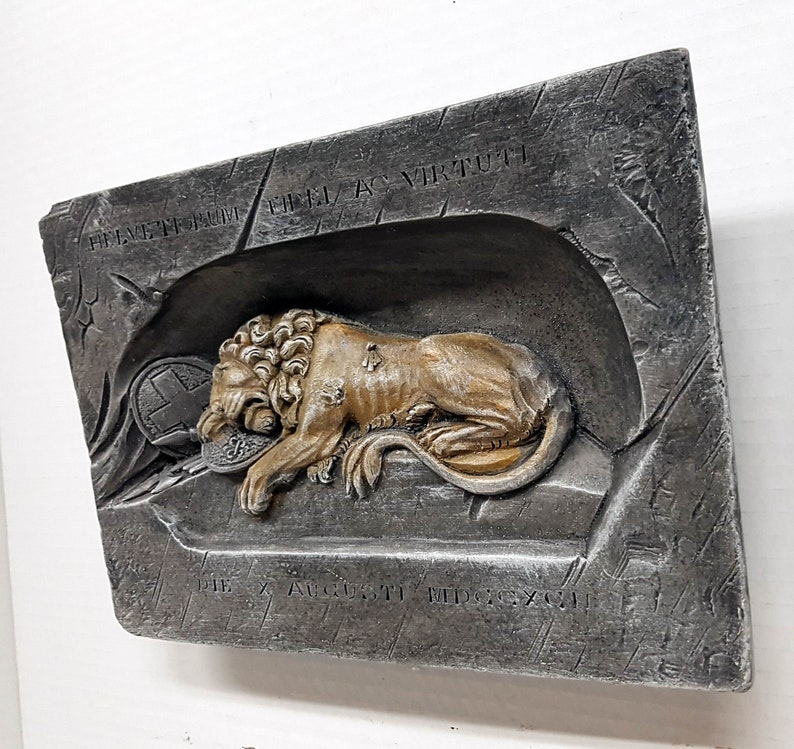 Lion of Lucerne, 9.7 in. 25 cm, The Lion Monument, Lucerne Monument, Switzerland Lion, Swiss Guard Monument, AvtechStoneGallery image 7