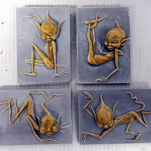 Pixie Plaques, Set of 4 Pixies, British folklore,  Celtic Pixie, Mythical Creatures, Girl Pixie, Boy Pixie, Gothic Art,  AvtechStoneGallery