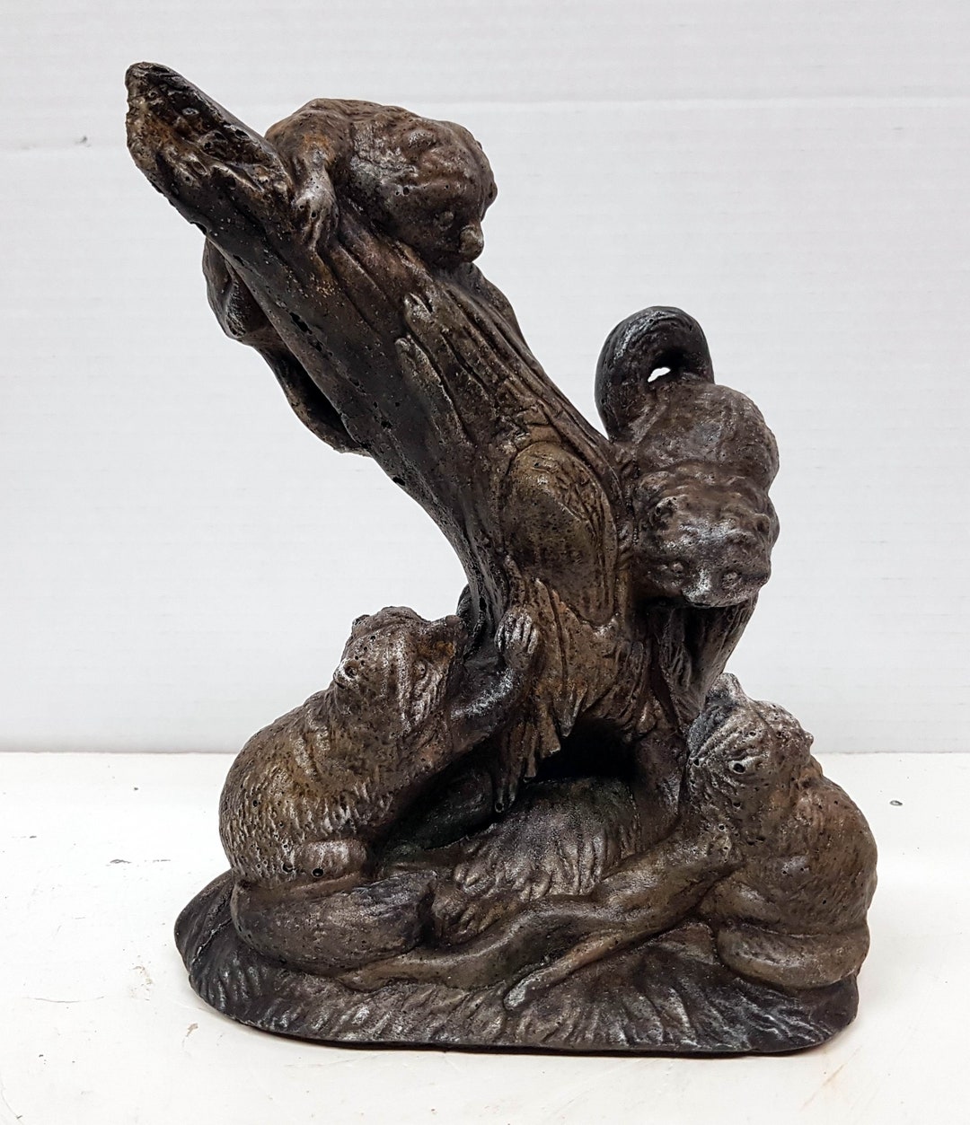 Three Raccoon Statue Raccoon's, Concrete Raccoon Statue, 8 In.(20cm), Procyon Lotor, Common ...