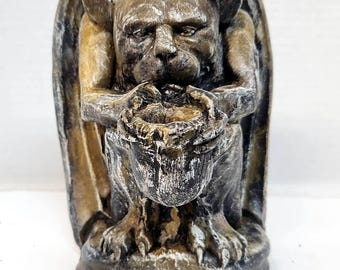 Beton-Wasserspeier, 20 cm (7 Zoll), Topf, der Wasserspeier hält, gegossener Stein-Wasserspeier, Groteske, gegossene Wasserspeier-Statue, mittelalterliches Gothic