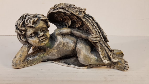 Cherub Laying, 7 in. (18 cm), Garden Stone Angel, Garden Angel, Devotional Sculpture, Garden Cherub, Avtechstonegallery