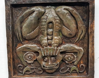 Gothic Frog 8 in. (20 cm) Funky Frog Plaque Gothic Stone Sculpture Wall Art Decor AvtechStoneGallery