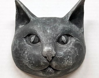 3-D Cat Plaque, 5 in. (13 cm,) Home Decor, Pet Memory, Cat Face, Cat Sculpture, Animal Stone Art, Cats, Avtechstonegallery.