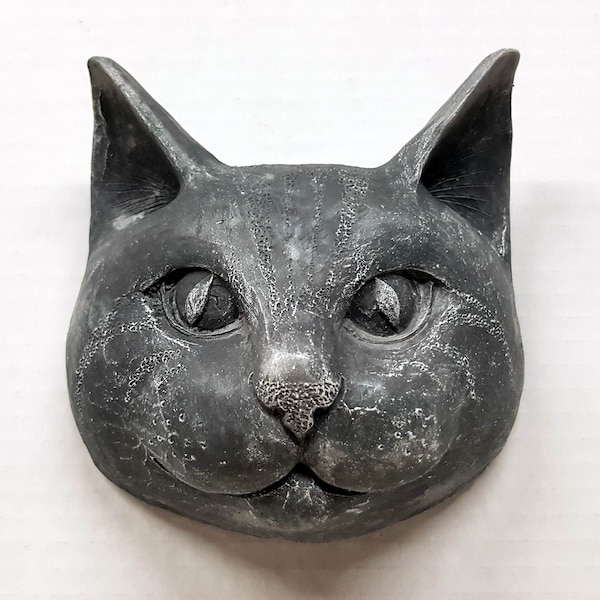 3-D Cat Plaque, 5 in. (13 cm,) Home Decor, Pet Memory, Cat Face, Cat Sculpture, Animal Stone Art, Cats, Avtechstonegallery.