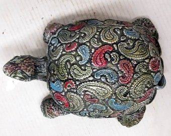 Paisley Turtle, Concrete Turtle, 9.5 in. (23 cm), Garden Turtle, Concrete Ornament, Coloured Concrete Critters, AvtechStoneGallery