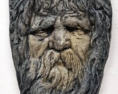 Tree Face, Concrete Face, Greenman Mask, 8.5 in. (22 cm), Gothic Gatekeeper, Ancient Stone Face, Tree Face, Wood Spirit. AvtechStoneGallery.