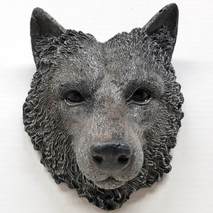 Concrete Wolf Face, 9in.(22 cm), Wolf Head, Grey Wolf, Wolf Wall Mount, Gray Wolf Statue, Wolf Garden Art, Wolf Pack, AvtechStoneGallery
