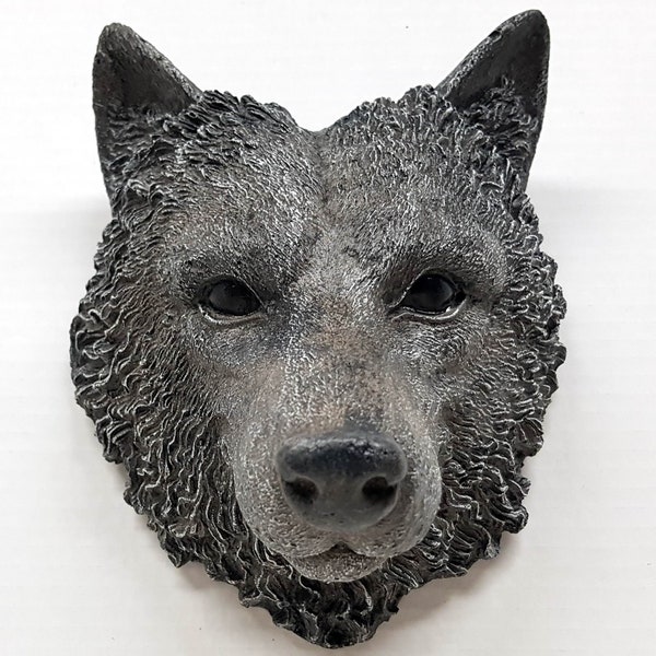 Betonnen Wolf Gezicht, 9in.(22 cm), Wolf Hoofd, Grijze Wolf, Wolf Muurbevestiging, Grijze Wolf Standbeeld, Wolf Garden Art, Wolf Pack, AvtechStoneGallery