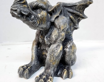 Concrete Gargoyle, 6.5 in. (17 cm), Darth Dragon, Cast Stone Gargoyle, Grotesque, Cast Gargoyle Statue , Medieval Gothic, AvtechStoneGallery