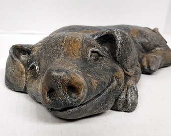 Sleepy Pig, Concrete Pig, 13 in.(33cm), Pig Statue, Wild Hog, Garden Pig, Concrete Statue, AvtechStoneGallery