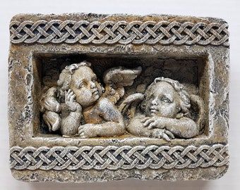 Azulejo de querubines, 14 cm (5,5 pulgadas), placa 3D, escultura de pared de ángeles, adorno de jardín, decoración del hogar, Avtechstonegallery
