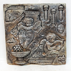 Cherub Art Plaque, Roman Cherubs, Ancient Ruins, Cherub Wall Plaque, Cherubs and Angels, Garden Cherubs
