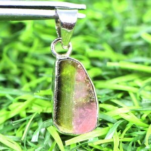 Watermelon Tourmaline Slice Pendant: Sterling Silver Necklace, 7 CT Gemstone