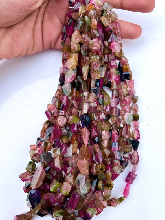 Natural Bicolor Tourmaline Beads Strand – AAA Quality Multicolor Gemstone Nuggets 13