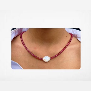 Natural pink tourmaline necklace, beaded necklace, gift for her, smooth pink tourmaline necklace, pearl necklace,handmade jewelry