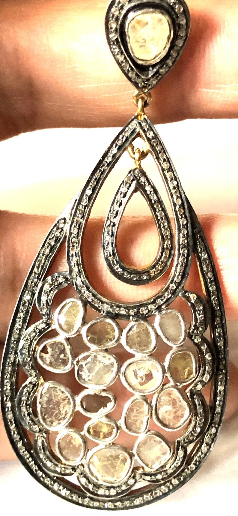 gold silver erring natural diamond earring,gold earring,,uncut diamond earring victorian jewelry,vintage fashion,wedding jewelry,fine