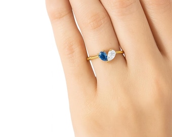 Personalized Heart Birthstone Ring – Custom Two Stone Ring