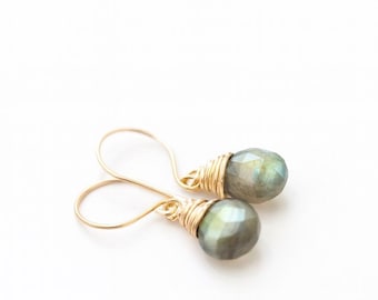 Labradorite Drop Earrings: 14k Gold-Filled Wire, Handmade Gemstone Dangles