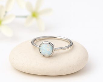 Sterling Silver Opal Stacking Ring: October Birthstone Jewelry