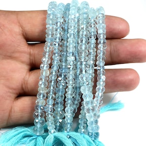 100% Natural Aquamarine Faceted Rondelle beads , AAA Quality beads, natural Blue Aquamarine Beads , Blue Aquamarine Beads,