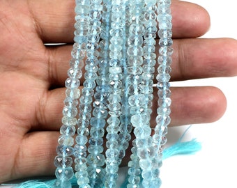 100% Natural Multi  Aquamarine Faceted Rondelle beads , AAA Quality beads Moss Aquamarine Beads , blue  Aquamarine Beads