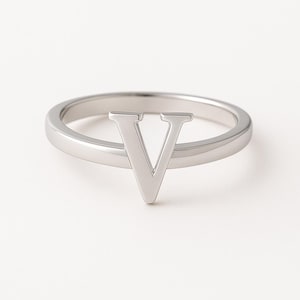 Sterling Silver Initial V Ring: Personalized Minimalist Jewelry