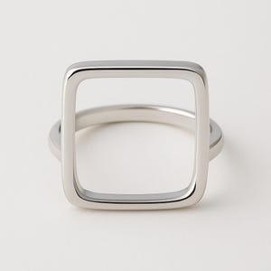 Square Sterling Silver Ring: Minimalist Geometric Band, Polished Statement Jewelry